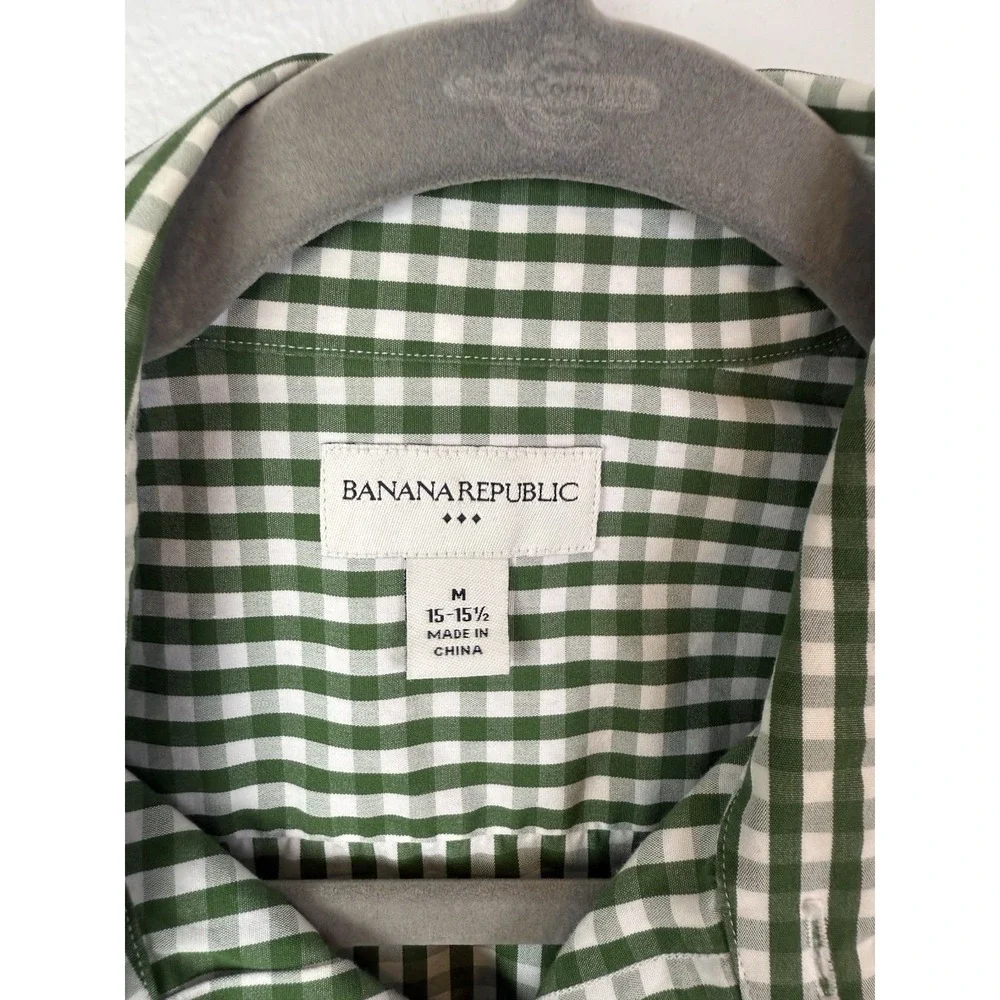 Banana Republic Button Up Shirt Mens Large 15 -‎ 15.5 Green White Plaid